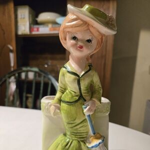 Vintage Relpo Lady Figurine with Parasol Planter